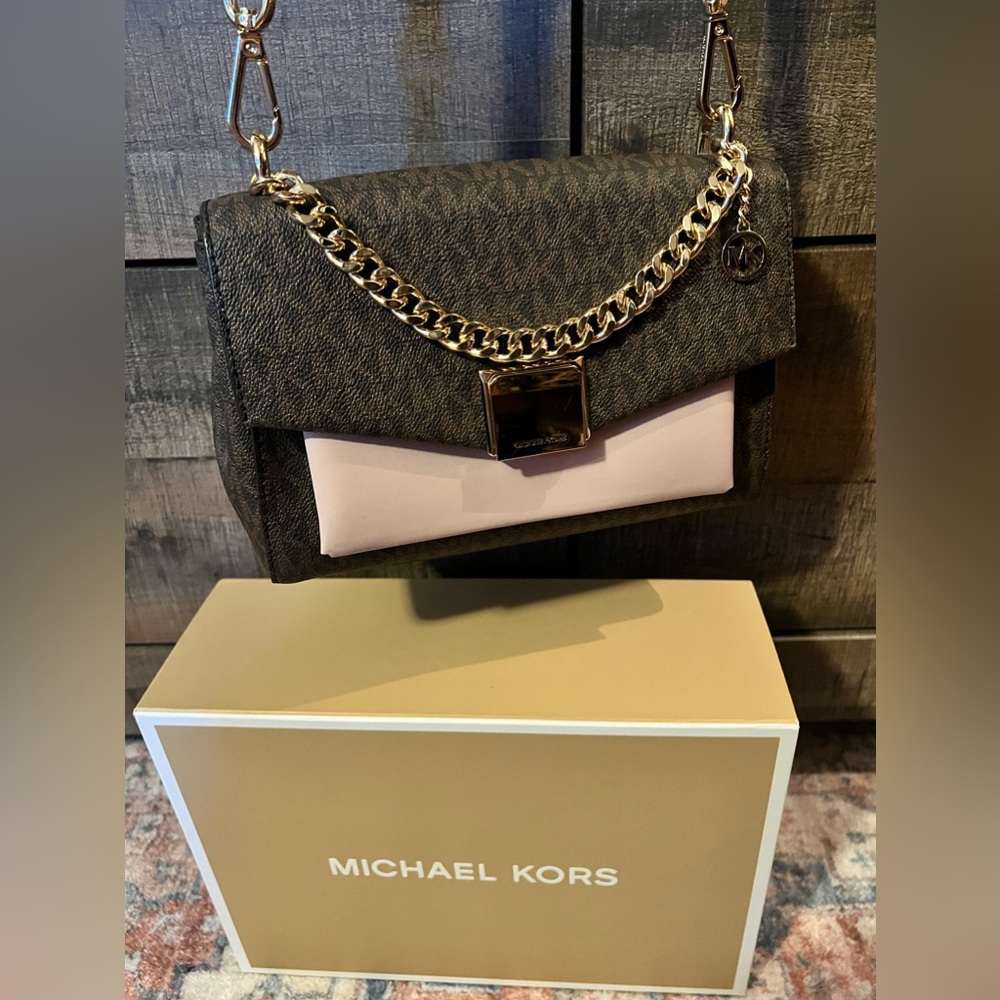Michael Kor’s LITA MEDIUM TWO-TONE LOGO CROSSBODY BAG